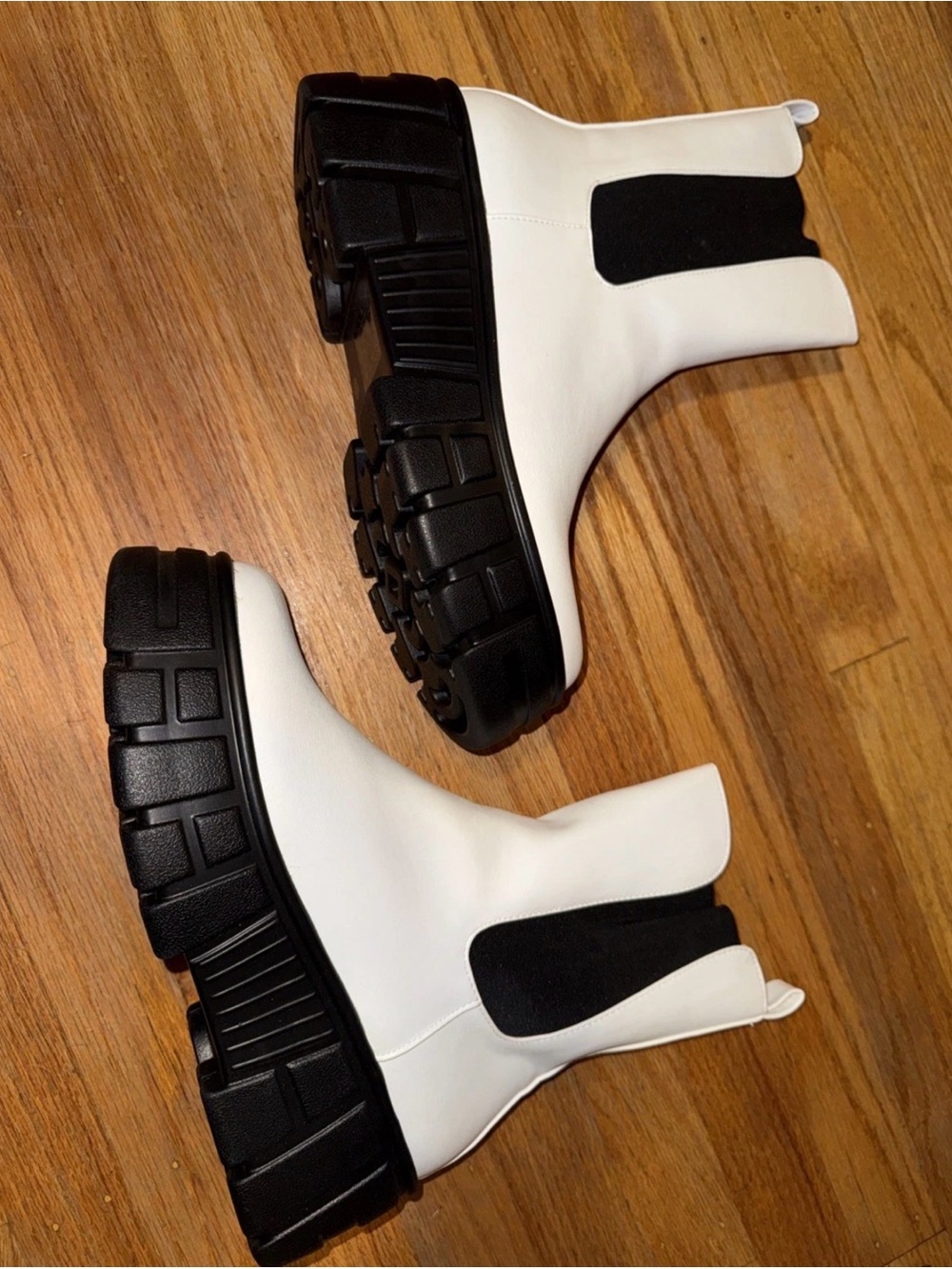 White Chelsea Platform Booties with Black Elastic Panels